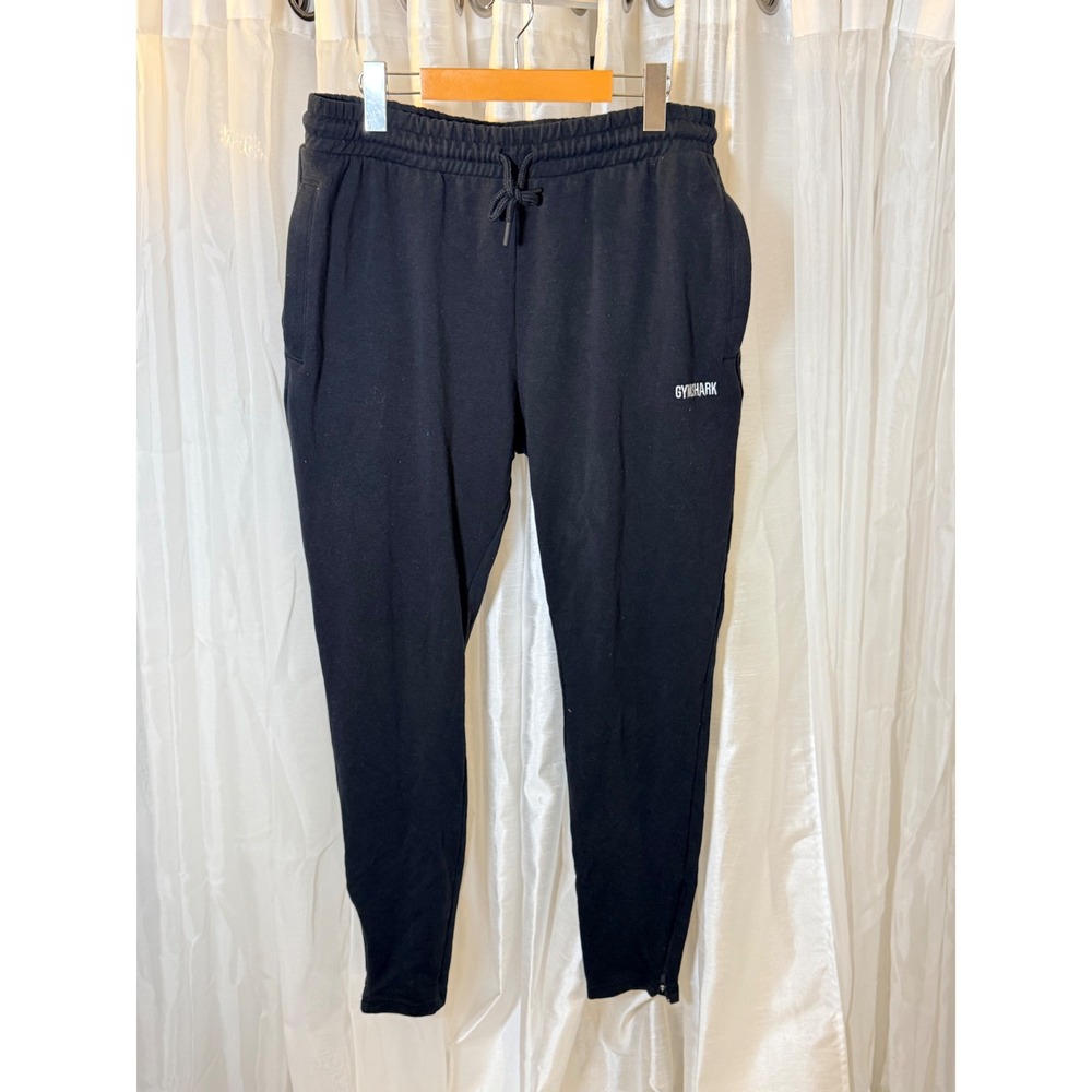 Gymshark Joggers Mens Large Black Tapered Fleece Sweatpants Drawstring Logo